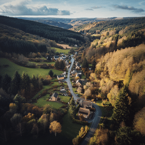 Vue aérienne de Anhée avec le potentiel bois de la région