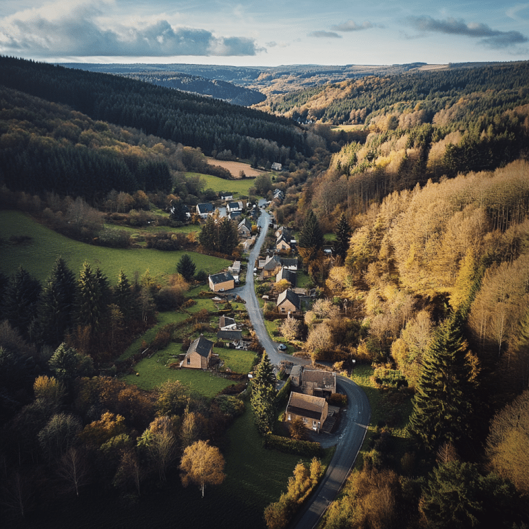 Vue aérienne de Anhée avec le potentiel bois de la région