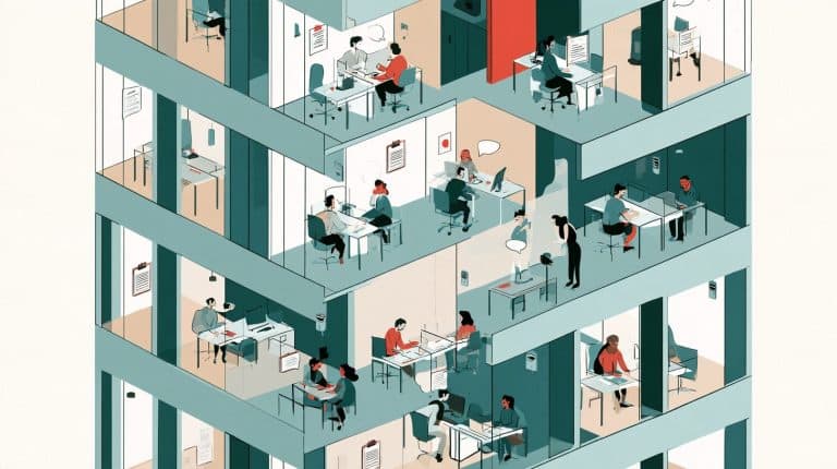 Illustration : immeuble de bureaux en coupe, occupants et mesures de confort